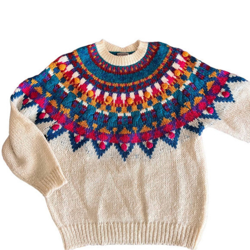 90s Chunky Knit Sweater, Colorful, Knit Balls, Boho hippie Vintage